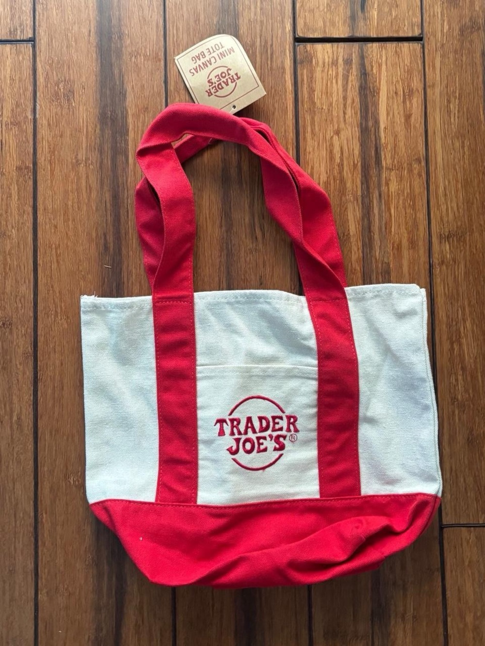 Mini Canvas Tote Bag Red & white with red logo - trader joes